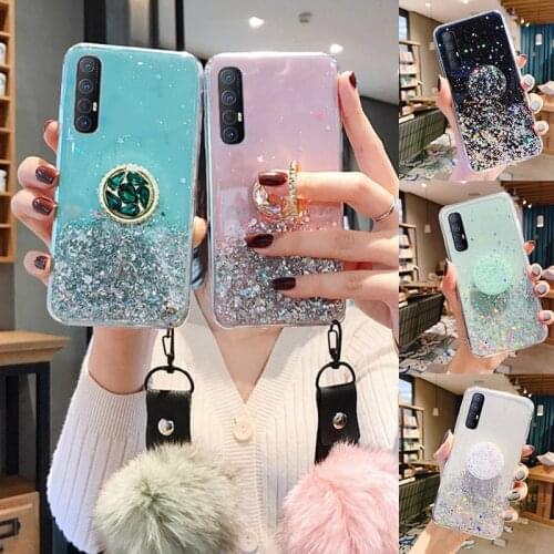 Glitter Bling Case For OPPO Realme X50 5G C2 X2 Pro Case Cover OPPO A5 A9 2020 Reno 3 Pro Ace 2Z A8 A31 A91 Ring Holder Cover
