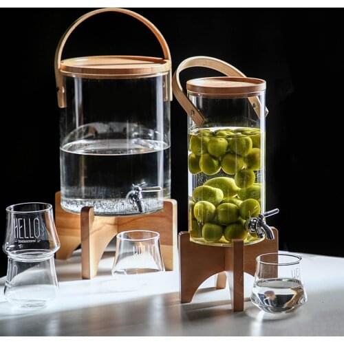 Beverage Juice Barrel With Tap 3/7L Glass Milk Coffee Beverage Machine Portable Handle Stable Base