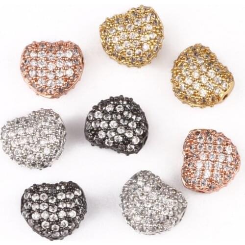 3pcs/lot CZ Spacer Beads Love Heart Shape Crystal Metal Brass Micro Pave Cubic Zirconia Beads for Jewelry Making Diy Bracelets