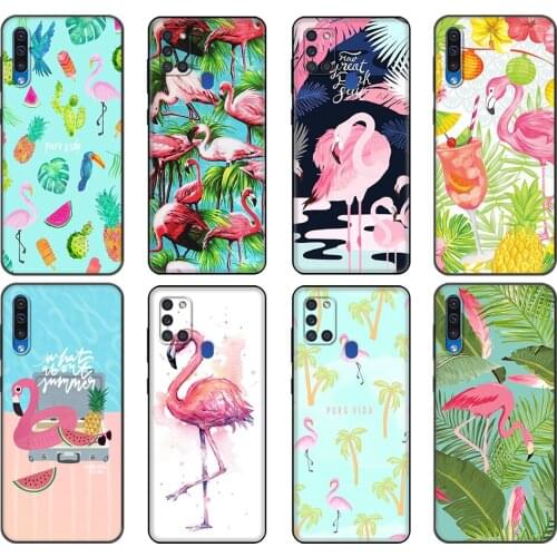Black tpu Case For Samsung Galaxy A50 50S A30S A10 A01 A11 A21S A31 A41 A51 A71 M21 M30S S10 LITE Cover Summer Flamingos Love