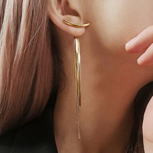 Elegant Golden Shiny Long Tassel Drop Earrings for Women Vintage Wedding Minimalist Metal Hanging Earring Fashion Jewelry