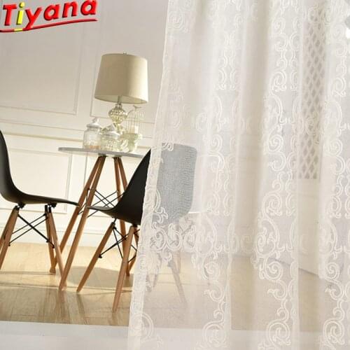 European Geometry Embroidered Tulle for Living Room White Linen Tulle for Bedroom Window Drapes White Voile Sheer X-HM063#30