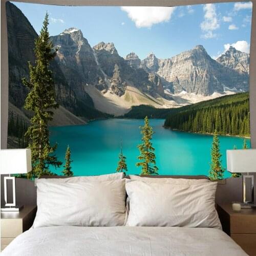 Mountain forest lake wall covering printed tapestry psychedelic wall hanging beach towel polyester thin blanket yoga BG17