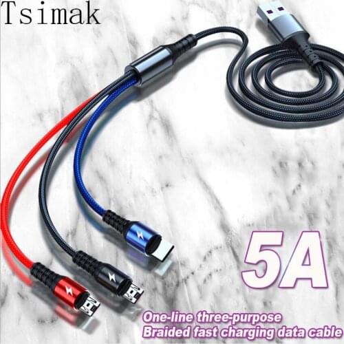 3-In-1 5A Super Fast Charging Micro Type C USB Cable For iPhone 12 Xiaomi Samsung Huawei Mobile Phone Charger Data Cord Cable