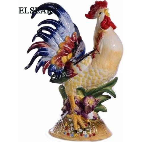 Ceramic cock with butterfly ornament handicraft works animal porcelain figurine for home decoration gift EA01