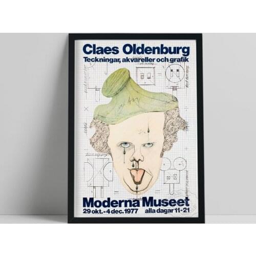 Claes Oldenburg Exhibition Museum Poster, Scandinavian Print, Funny Claes Oldenburg Self Portrait, Vintage Sweden Wall Stickers
