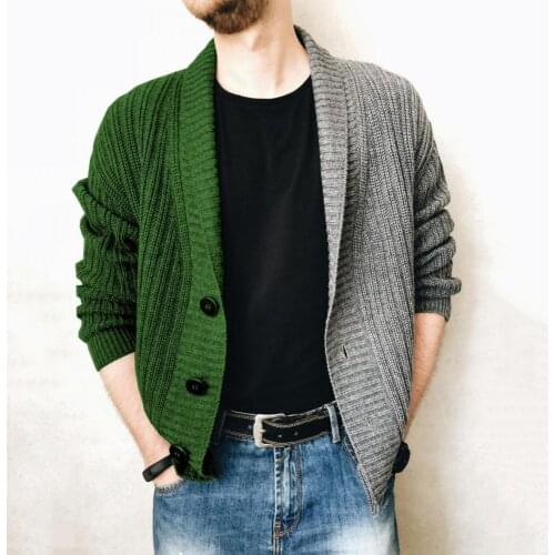 Classic Knitted Long Sleeve Sweater Coat Autumn Winter Single-breasted Color Stitching Cardigan Sweater Outerwear for Holiday