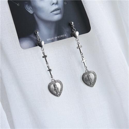 Korea Retro Love Cross Jesus Pendant Earrings Fashion Men and Women Creative Earrings Steampunk Accessories