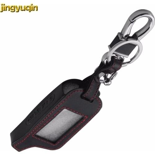 Jingyuqin 4 Button Leather Car Key Cover Case For Russian Version Vehicle Security Two Way Car Alarm System TOMAHAWK X5 Keychain