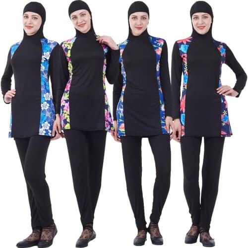 Muslim Women Swimwear Burkini Full Cover Modest Floral Print Swimsuit Beachwear Arab Conservative Islamic Clothing 2 Pieces New
