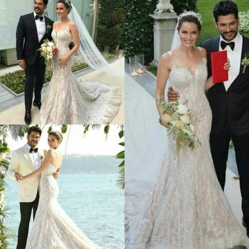 2020 Summer Mermaid Wedding Dresses Spaghetti Straps Lace Backless Bridal Beach Wedding Gowns Sequins robes de mariée