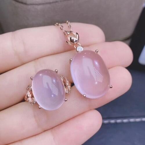 Best Gift Real Natural Natural Rose Quartz jewelry set Natural Real Rose Quartz 925 sterling silver 1pc pendant,1pc ring