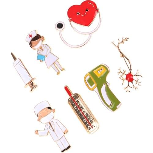 Metal Pin Doctor Badge Stethoscope Angel Wings Ambulance Nurse Hat Cross Shape Enamel Brooches Jewelry Gift