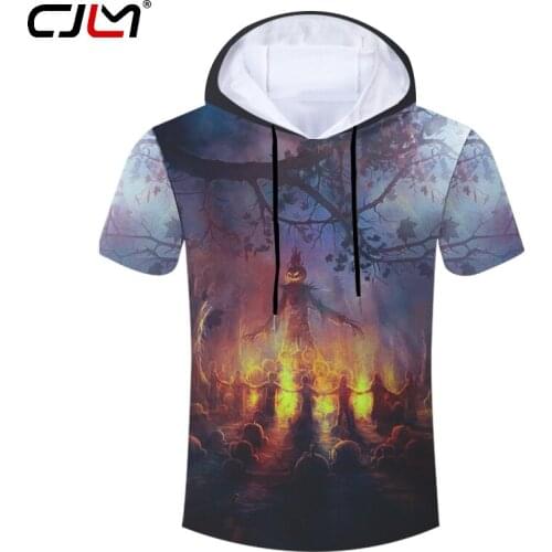CJLM Man 3D Printed Punk Rock Halloween Hooded T-shirt Mens Clothing Horrible Flame Scarecrow The New Listing Hip Hop Tshirt