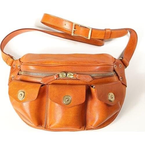 Retro fashion high quality real leather mens multi-pocket chest bag outdoor daily summer hot sale first layer cowhide belt bag