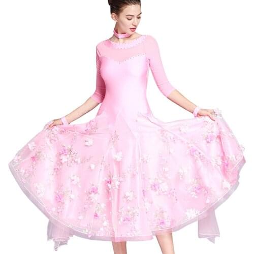 Flower Soft Ballroom Dance Dress Modern Dance Flamenco Waltz Dress Standard Practice Wear Competition Costume