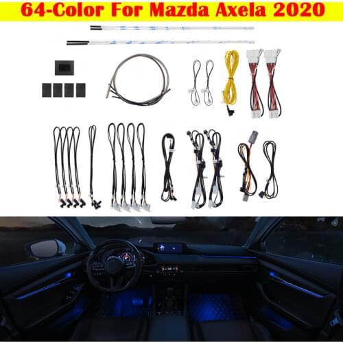 Car Ambient Light Set Decorative 64-Color illuminated Atmosphere Lamp LED Strip For Mazda Axela 2020 Button Control