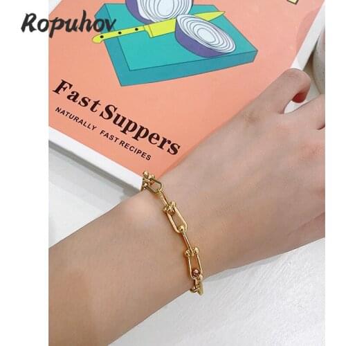 ROPUHOV 2021 New Korean ZA Trendy Metal Texture Retro Bracelet Personality Hip Hop Variable U-shaped Buckle Chain Bracelet