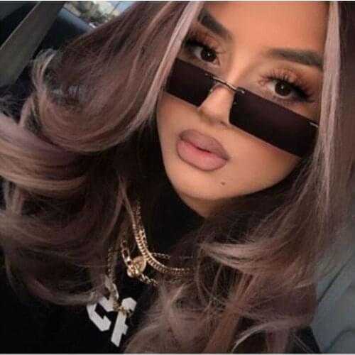 New Fashion Rimless Ladies Square Sunglasses Simple Elegant Champagne Color Personality Classic Beach High-quality Sun Glasses