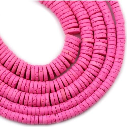 Pink Round COIN Spacer Stone Beads 4 6 8mm Flat Round Volcanic lava rock loose beads for Bracelet Necklace Jewelry Making DIY 15