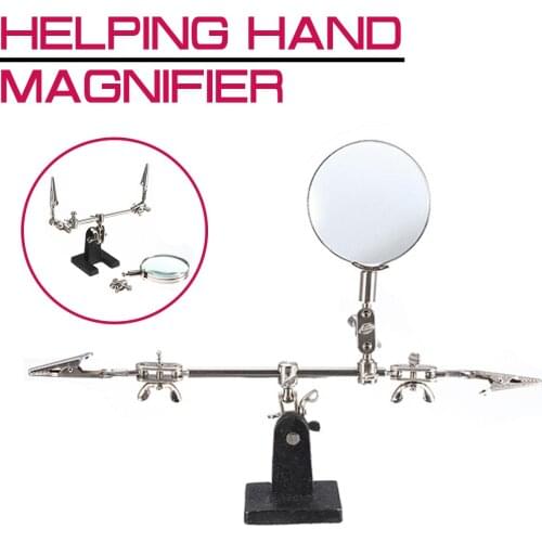 Helping Third Hand Tool Soldering Stand With 4X Welding Magnifying Glass led 360 Degree Rotating Adjustable 2 Alligator Clips