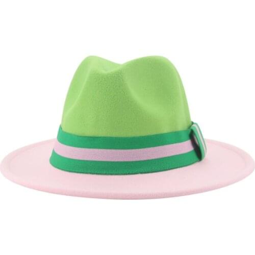 Hats for Women Patchwork Band Green Pink Hats for Men Panamas Dress Formal Wedding Winter Women Fedora Hats Sombreros De Mujer