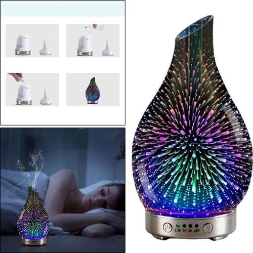 Glass Essential Oil Diffuser Humidifier LED Night Light Timer Setting Gift