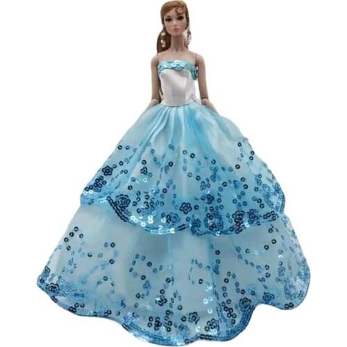 11.5" Blue Sequin Princess Wedding Dress For Barbie Doll Clothes Evening Gown Outfits Vestido 1/6 BJD Accessories Kids Best Gift