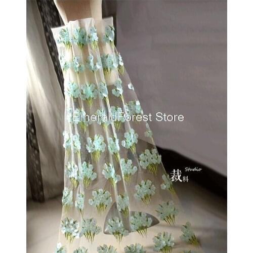 Three-dimensional flower embroidery bud silk yarn embroidered wedding dress fabric 45cm*140cm