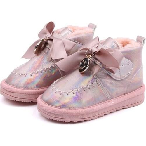 YWPENGCAI Shiny PU Leather Girls Winter Boots Warm Thick Fur Lining Snow Boots Size 23-36
