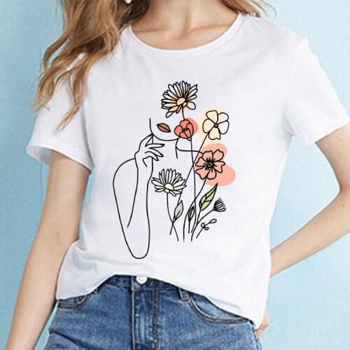 Summer Women T-Shirt Line Drawing Tshirt Fashion White T-shirts Tee Tops Women Short Sleeve T-shirt Cute Tee Shirts Streetwear
