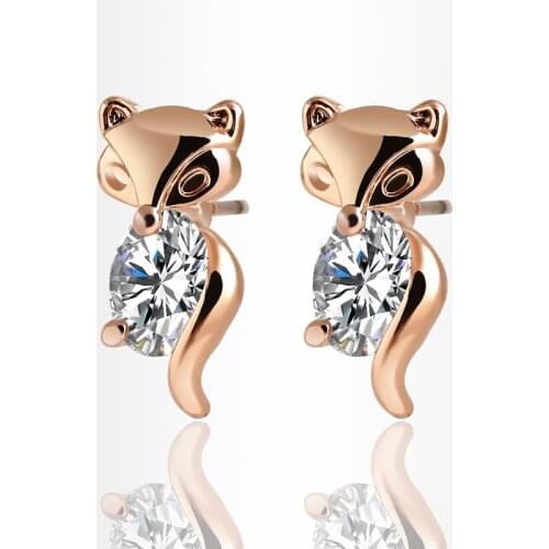 Female charm Jewelry Accessories Zircon Little Fox Crystal animal Stud Earrings For Women Statement Ear Jewelry
