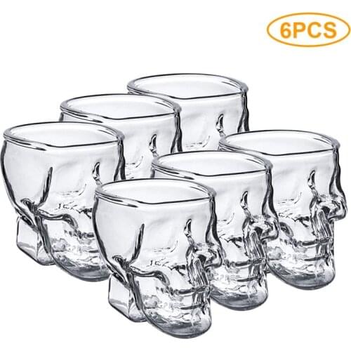 1/2/6pcs Halloween Skull Shaped Clear Glass Novelty 2.8 Oz Shot Glasses Decorative Drinkware Tea Coffee Cups for Home Office
