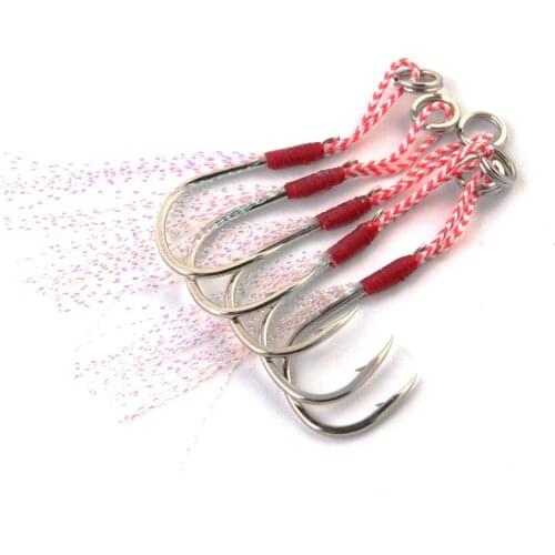 20pcs/Lot Fishing Lure Slow Jigging Fishing Cast Jigs Assist Hook Barbed Single Jig Hooks Thread Feather Pesca High Carbon Steel