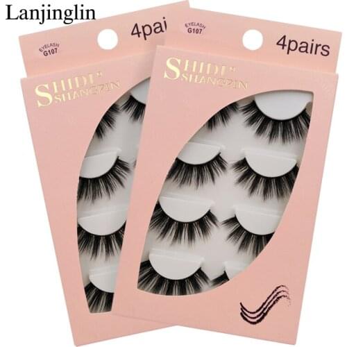 LANJINGLIN 4 pairs eyelashes natural false lashes 3d mink hand made makeup thick fake eyelash extension cilio eyelashes G107