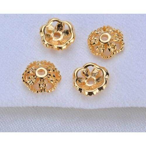 7mm Hollow Batch Flower Bead Holder Bracelet Beaded Separator Copper Plated True Gold Flower Holder Bead Cap Jewelry General Acc