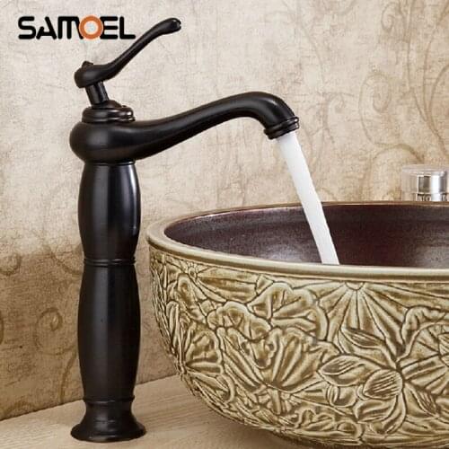 Antique Brass Retro Bath Basin Sink Mixer Taps Deck Mounted Single Holder Black Faucet B3233