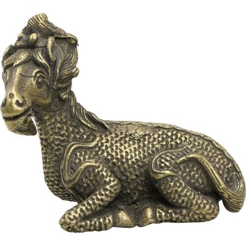 Antique Copper Divine Beast Figurines Miniatures Home Feng Shui Decoration Crafts Bronze Office Desktop Ornaments Mascot Gifts