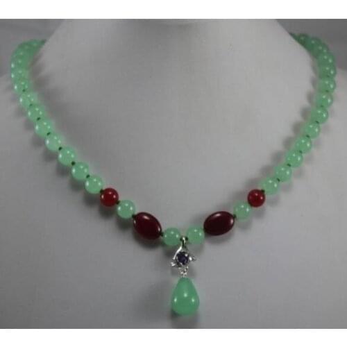 Free shipping 1row Hot Jewelry 8mm light jade opal Jade Pendant Necklace 17