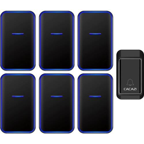 CACAZI No Battery Required Wireless Doorbell 1 Button 6 Receiver Self-powered Waterproof LED Night Light Home Cordless Call Bell