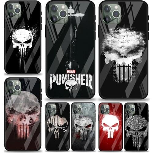 Marvel Punisher Skull Tempered Glass Cover For Apple IPhone 12 Mini 11 Pro XS MAX XR X 8 7 6S 6 Plus Phone Case Coque