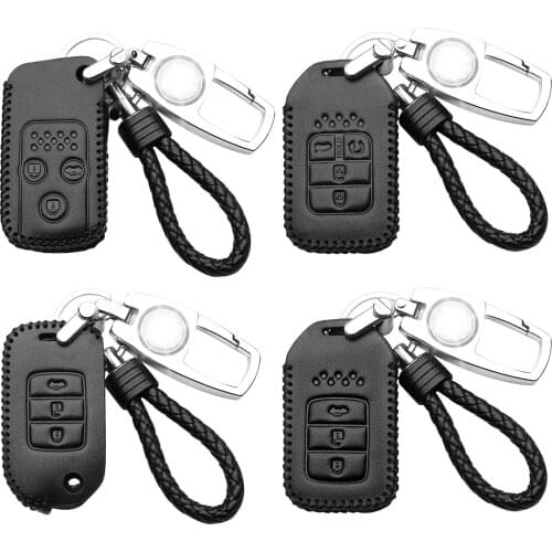 Car Key Case Metal Black Leather Key Case Bag Key Cover Car Accessories For Honda Civic 03, 04, 06, 08 Keys
