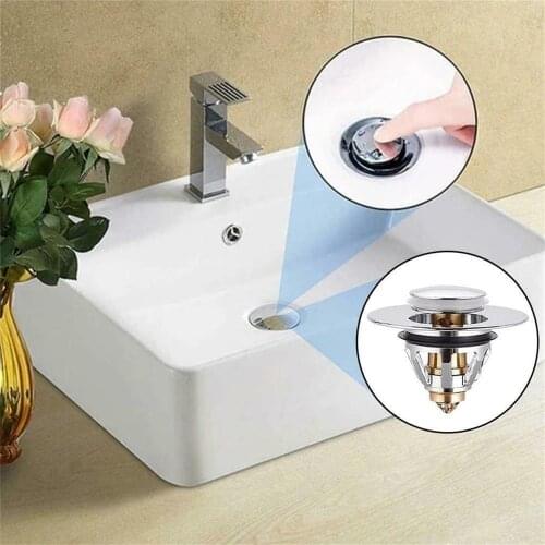Stainless Steel Bounce Core Push-type Drain Filter Universal Wash Basin Push-type Hair Catcher Sink Bathtub Plug Trap Dropship