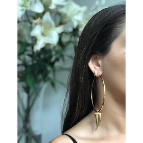 GULCE DERELI, TUSK CHARM EARRINGS, HOOP EARRINGS, CHARM EARRINGS, GIFT BOX, GOLD/SILVER PLATED