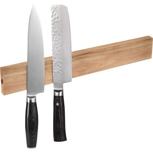 Hecef 12 Inches Magnetic Knife Strip, Acacia Wood Holder for Storing All Kinds of Metal Items