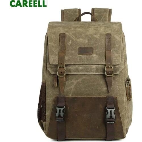 Careell 3059 Leather Camera Bag Backpacks Large Capacity for 15.6'' Laptop Carry Bag For Digital Video Camera Travel Bag