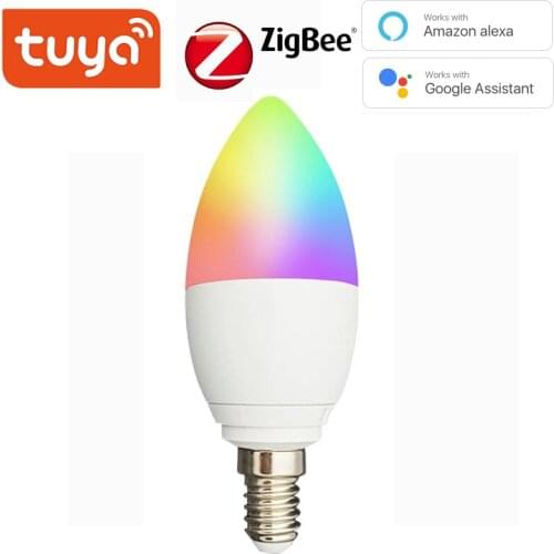 Tuya Zigbee 3.0 Candle Bulb Voice Control RGBCW 5W LED Lamp Dimmable Smart Home Night Lights Bulb With Alexa Google Home