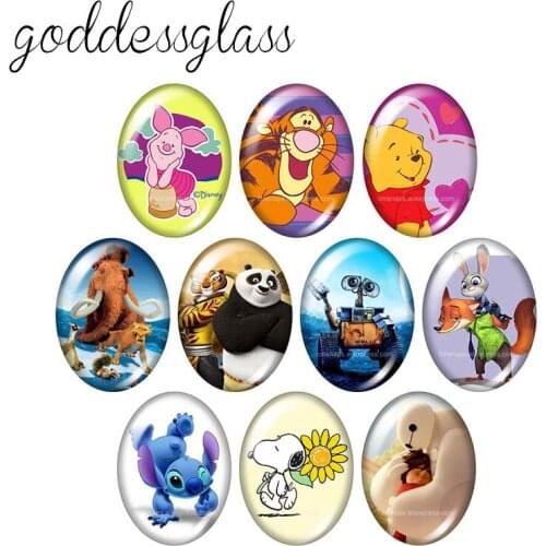 Pooh Stitch Tigger cartoon 10pcs mixed 13x18mm/18x25mm/30x40mm Oval photo glass cabochon flat back bracelets Making findings