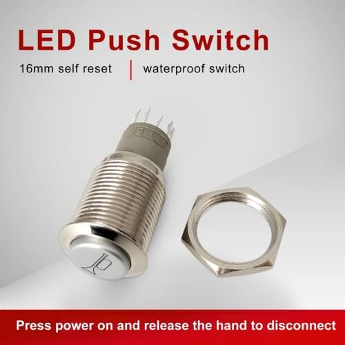 Momentary Switch 16mm LED Light Momentary Push Button Horn Switch Waterproof Metal Button Switch Reset Button For Car Speaker