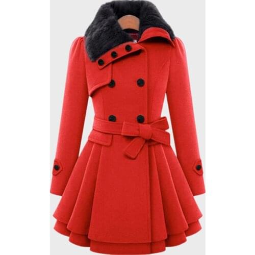 Lisa Colly Fashion Women autumn winter Warm woolen coat outerwear medium-long fur collar casual Thick jacket Coat